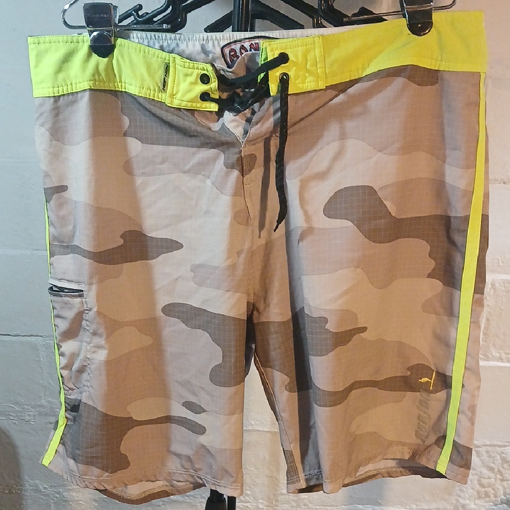 Ron Jon Men's Camo Board Shorts - Neon Yellow Accents